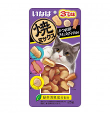 Лакомство запеченное INABA Yakimiksu ассорти для кошек со вкусом кацуобуси, куриного бульона и кальмара, 25 г