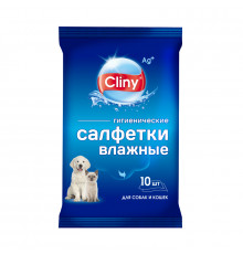 Влажные гигиенические салфетки Cliny для собак и кошек, 10 шт.