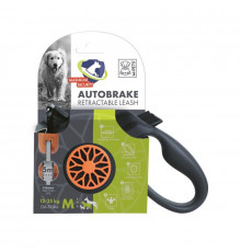 M-PETS Поводок-рулетка с автотормозом 5 м, до 25 кг, размер M, 16,5х12х6 см, цвет оранжевый