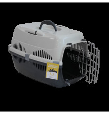 Моськи-Авоськи Переноска пластиковая с  металлической дверцей  49х33х32 см (до 12 кг), цвет серый-серый