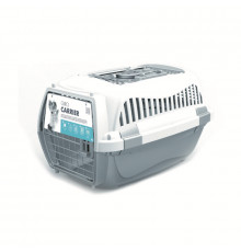 M-PETS Контейнер-переноска GIRO для животных до 9 кг, размер M, 57,2x36,5x32,76 см, цвет серый с белым