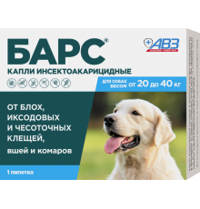 БАРС капли инсектоакарицидные для собак от 20 до 40 кг, 2,68 мл, 1 пипетка