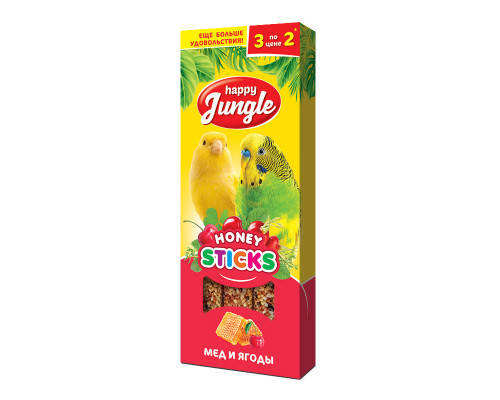 Палочки Happy Jungle для птиц мед и ягоды, 3 шт.