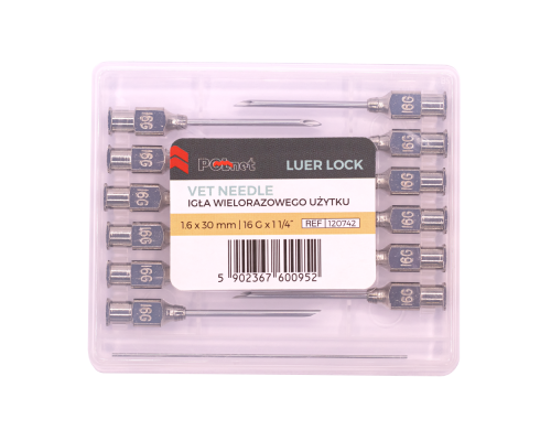 Игла многоразовая POLNET, 1,6х30 мм (16Gх1 1/4"), Luer-Lock, 12 шт.