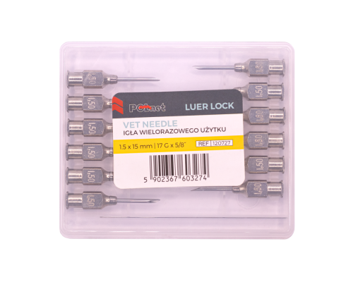 Игла многоразовая POLNET, 1,5х15 мм (17Gх5/8"), Luer-Lock, 12 шт.