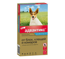 Адвантикс®  для собак от 4 до 10 кг для защиты от блох, иксодовых клещей и летающих насекомых и переносимых ими заболеваний. 4 пипетки в упаковке.