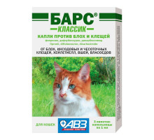 БАРС классик капли против блох и клещей для кошек 1 мл, 3 пипетки