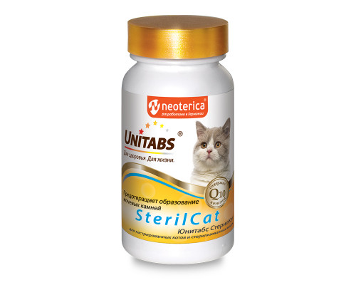 ЮНИТАБС SterilCat с Q10 Витамины для кастрированных котов и стерилизованных кошек, таблетки, № 120