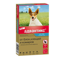 Адвантикс®  для собак от 4 до 10 кг для защиты от блох, иксодовых клещей и летающих насекомых и переносимых ими заболеваний. 1 пипетка в упаковке.