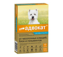 Адвокат®, капли на холку от блох, чесоточных клещей и круглых гельминтов для собак весом от 4 до 10 кг. 3 пипетки в упаковке.
