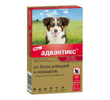 Адвантикс®  для собак от 10 до 25 кг для защиты от блох, иксодовых клещей и летающих насекомых и переносимых ими заболеваний. 1 пипетка в упаковке.