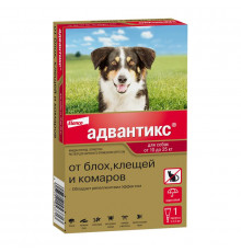 Адвантикс®  для собак от 10 до 25 кг для защиты от блох, иксодовых клещей и летающих насекомых и переносимых ими заболеваний. 1 пипетка в упаковке.