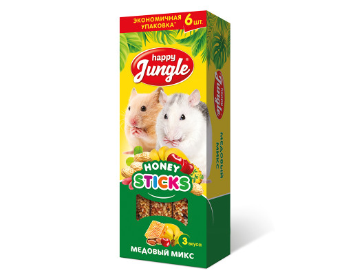 Палочки Happy Jungle для мелких грызунов медовый микс, 6 шт.