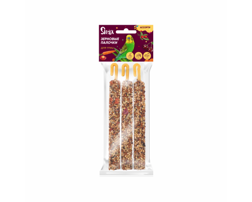 Зерновые палочки для птиц Snax ассорти (вишня, шиповник, овощи), 3 шт., 75 г