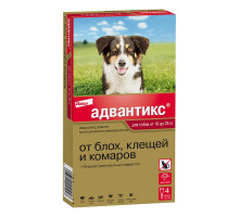 Адвантикс®  для собак от 10 до 25 кг для защиты от блох, иксодовых клещей и летающих насекомых и переносимых ими заболеваний. 4 пипетки в упаковке.
