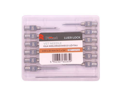 Игла многоразовая POLnet , 2.0х20 мм (14Gх3/4"), Luer-Lock, 12 шт.