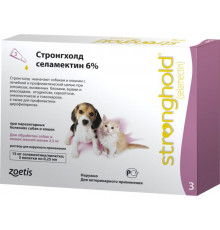 Стронгхолд 6% для собак, кошек до 2,5 кг, капли на холку, 3 пипетки