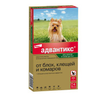 Адвантикс®  для собак весом до 4 кг для защиты от блох, иксодовых клещей и летающих насекомых и переносимых ими заболеваний. 4 пипетки в упаковке.