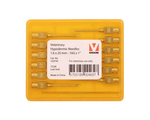 Игла многоразовая KRUUSE-Vet, 1,6х25 мм (16Gх1"), Luer-Lock, 12 шт.