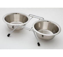 Миска металлическая на ножках двойная 2*480 мл