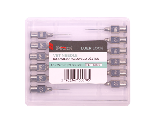 Игла многоразовая POLNET, 1,0х15 мм (19Gх5/8"), Luer-Lock, 12 шт.