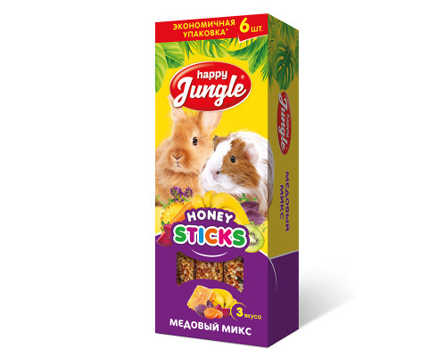 Палочки Happy Jungle для крупных грызунов медовый микс, 6 шт.