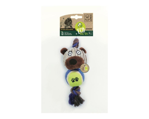 M-PETS Игрушка мягкая для собак Медведь Санчо ECO SANCHO с канатом и мячиком, 24 см