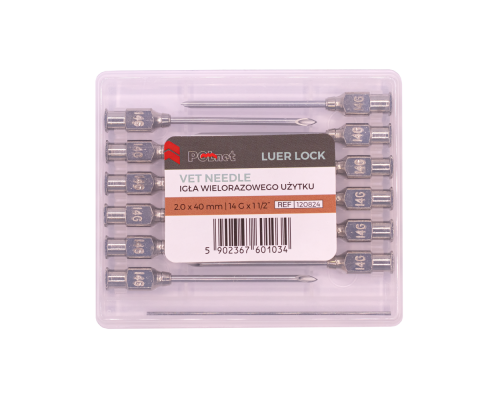 Игла многоразовая POLnet , 2,0х40 мм (14Gх1 1/2"), Luer-Lock, 12 шт.