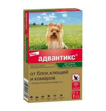 Адвантикс®  для собак весом до 4 кг для защиты от блох, иксодовых клещей, летающих насекомых и переносимых ими заболеваний. 1 пипетка в упаковке.
