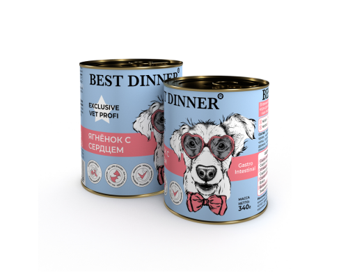 Бест Диннер Gastro Intestinal Exclusive Vet Profi консервы для собак с ягненком и сердцем, 340 г